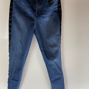 LAGENCE Margot satin tuxedo striped high rise stretch jean